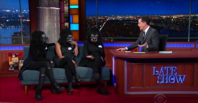 The Guerrilla Girls took to Late Night with Stephen Colbert last night.