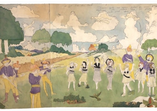 Henry Darger, Untitled (They are chased again however, and have to give up for want of breath). Photo: Andrew Edlin Gallery.