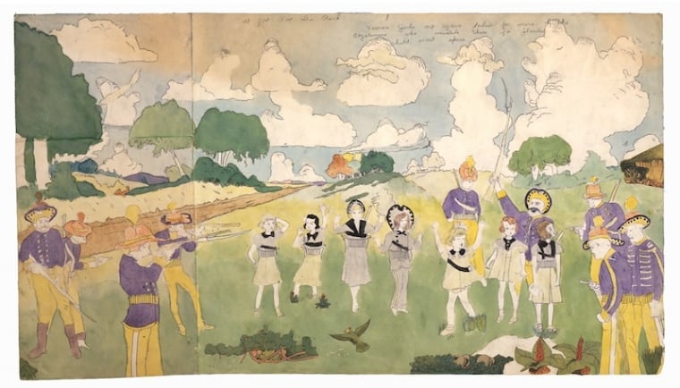 Henry Darger, <em>Untitled (They are chased again however, and have to give up for want of breath)</em>. Photo: Andrew Edlin Gallery. 