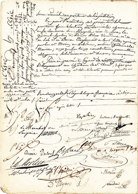 A marriage contract signed by Napoleon and Josephine. Photo: courtesy Lion Heart Autographs. 