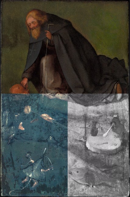 Hieronymus Bosch, <em>The Temptation of St. Anthony</em>, as seen through infrared imaging. Photo: Rik Klein Gotink/Image processing by Robert G. Erdmann for the Bosch Research and Conservation Project.