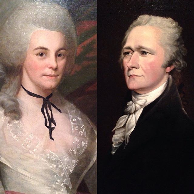 Details of Ralph Earl's Elizabeth Schuyler and John Trumbull's Alexander Hamilton portraits at the Museum of the City of New York. Photo: Sarah Cascone.