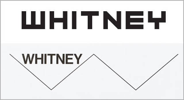 The Whitney's old logo, and the new logo from Experimental Jetset. Photo: courtesy the Whitney Museum of American Art. 