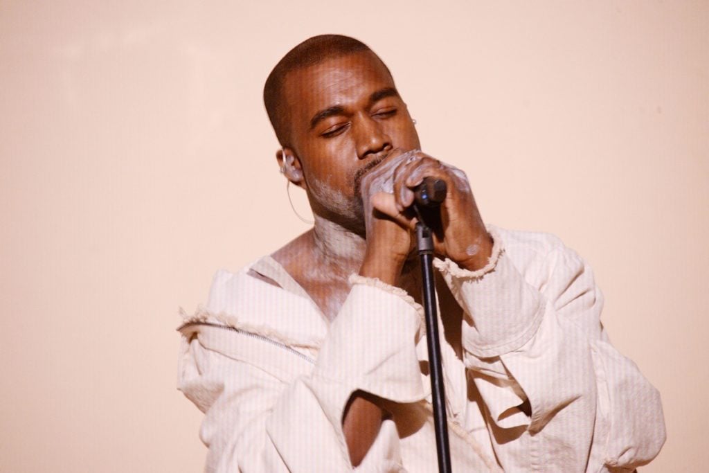 Kanye West performing at the 2015 Time 100 Gala at Jazz at Lincoln Center. Courtesy of photographer Clint Spaulding © Patrick McMullan.