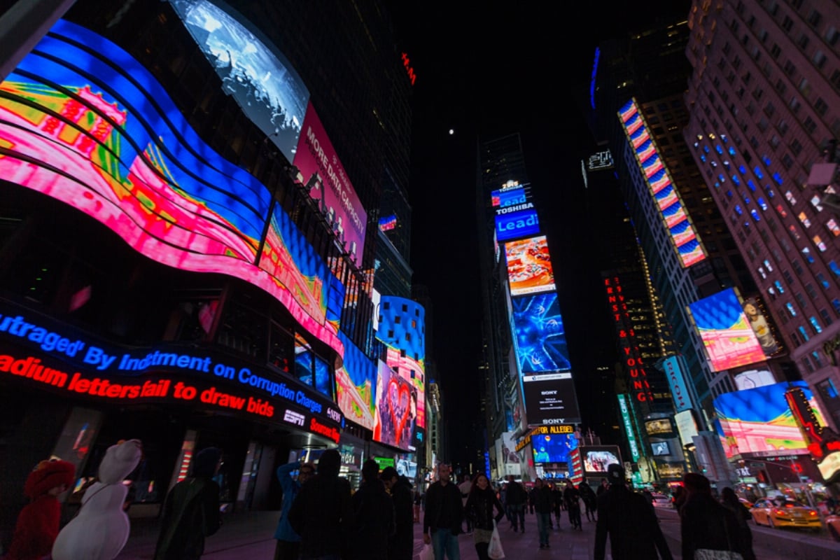 Peggy Ahwesh, <em>Thermogram</em>, was the Moving Image art fair's 2015 "Midnight Moment" for Times Square Arts. Photo: Ka-Man Tse, courtesy Times Square Arts.
