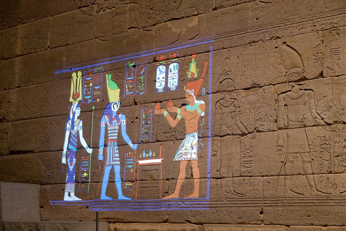 Experimental lighting display Color the Temple at The Temple of Dendur in The Sackler Wing at The Metropolitan Museum of Art, New York. Photo: Courtesy of the Metropolitan Museum of Art/Gustavo Camps