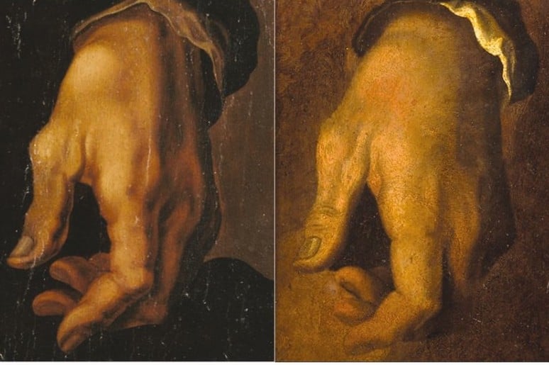 Crop of magnified hands from Daniele da Volterra, Portrait of Michelangelo Buonarroti (circa 1544) Photo: Metropolitan Museum of Art/Art Resource/Scala, Firenze, © 2015.
