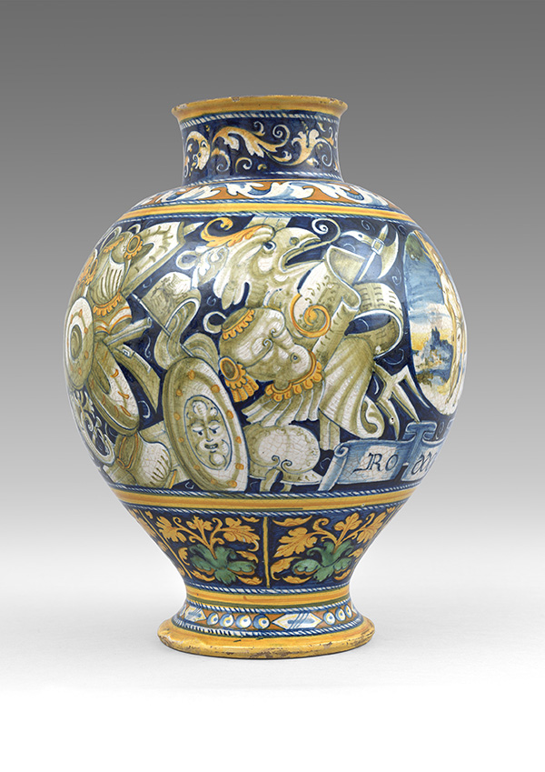 A Maiolica drug jar, possibly from the workshop of Francesco Mezzarisa circa (1550). Photo: courtesy Benjamin Proust Fine Art Limited.