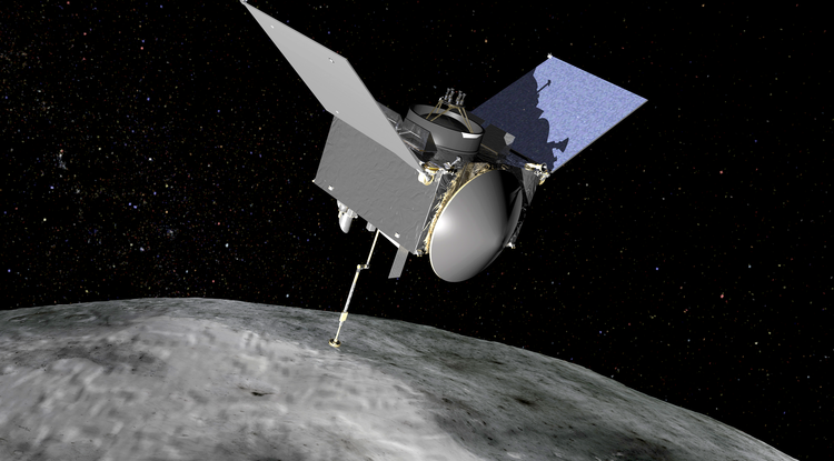 A rendering of the OSIRIS-REx spacecraft landing on the asteroid Bennu. Photo: courtesy NASA.