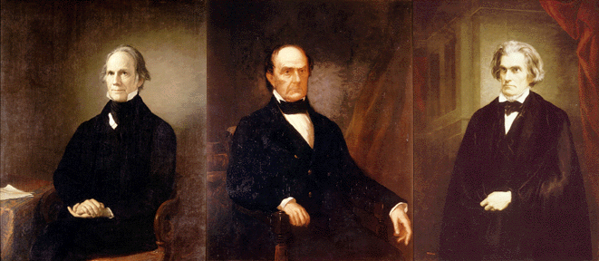 Henry F. Darby, <em>Henry Clay</em> (circa 1858); John Neagle, <em>Daniel Webster</em> (circa 1858); and Henry F. Darby, <em>John C. Calhoun</em> (circa 1849).<br /> Photo: Collection of the US Senate.