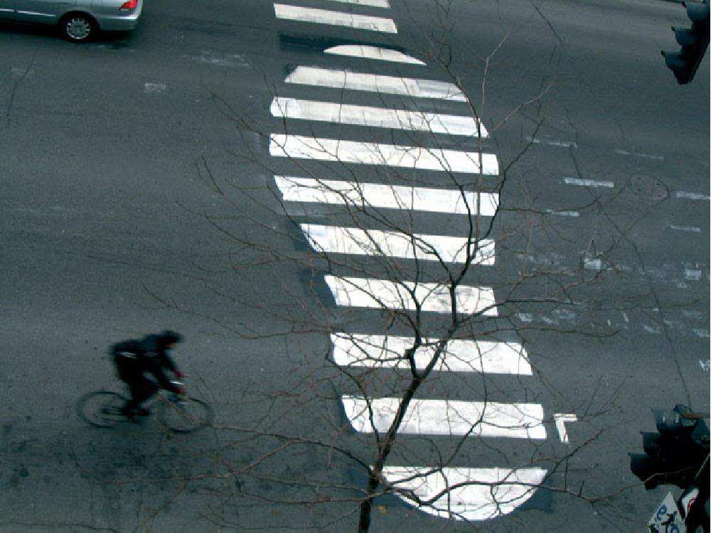 A 2003 crosswalk painting by Peter Gibson, aka "Roadsworth," in 2003. Photo: courtesy Peter Gibson.