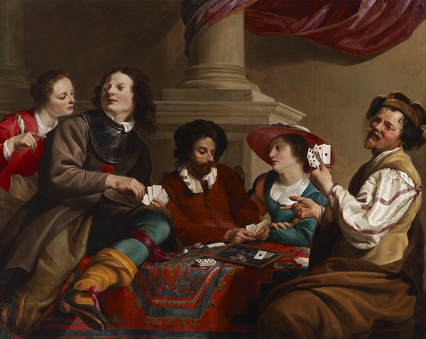 Theodore Rombouts, Card Players. Oil on canvas at this year's TEFAF Maastricht. Photo: Courtesy Otto Naumann
