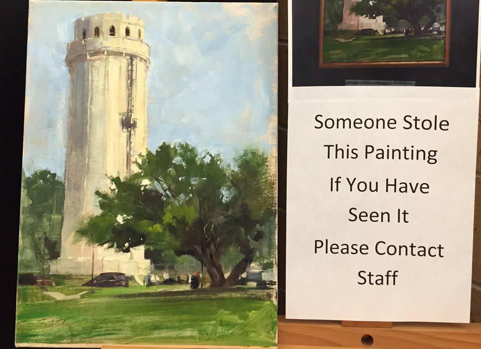 The Kansas City Library was eager to recover the stolen Patrick Saunders painting of the Waldo Water Tower. Photo: Kansas City Public Library.