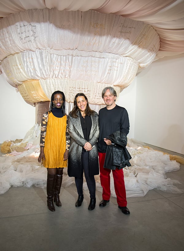 Siima Itabaaza, 1:54 Contemporary African Art Fair director Touria El Glaoui, and and Gary Van Wyk from Axis Gallery at the celebration of 1:54 FORUM at Richard Taittinger Gallery. <br>Photo: courtesy 1:54 Contemporary African Art Fair.