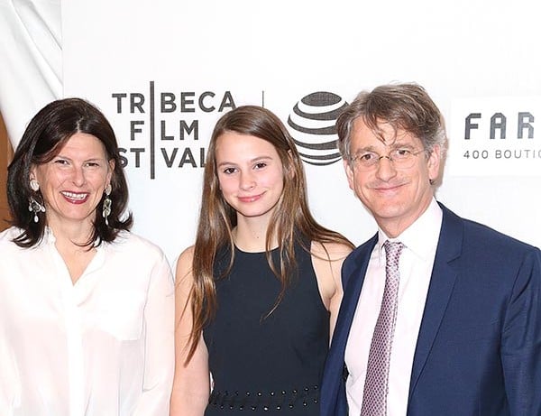 Phoebe Campbell and Thomas P. Campbell with their daughter at the opening night of the 2016 Tribeca Film Festival World Premiere of <em>The First Monday in May</em>. <br>Photo: Jimi Celeste, © Patrick McMullan.