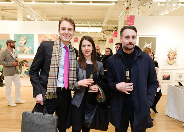 Alexander Cook, Rebecca Croft, Dirkus Cook at the Affordable Art Fair. <br>Photo: Hunter Abrams, courtesy BFA.