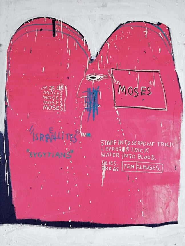 Jean-Michel Basquiat, <em>Moses and the Egyptians</em> (1982). Courtesy Nahmad Contemporary, © The Estate of Jean-Michel Basquiat / Licensed by Artestar, New York.