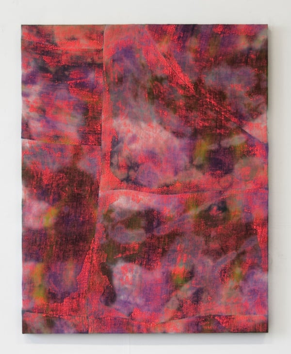 Evan Nesbit Porosity (Tactile Interface), 2016 acrylic, dye and burlap 60 x 58 inches Courtesy 11R, NY 