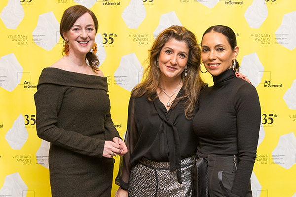 Anne Barlow, Roya Khadjavi Heidari and Teresita Fernandez at the Art in General Visionary Awards Gala. <br>Photo: BFA.