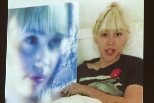 Miley Cyrus introduces Marilyn Minter, winner of the Planned Parenthood woman of valor award, and unveils their photographic collaboration, in a pre-recorded video. <br>Photo: BFA. 