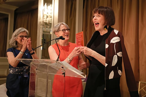 Joan Malin and Diane Max present Marilyn Minter with the Planned Parenthood woman of valor award. <br>Photo: BFA. 