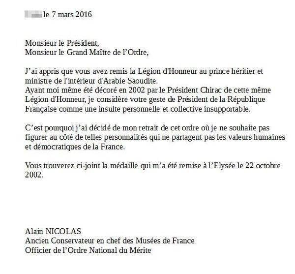 Former Chief Curator of Museums of France adressed President Hollande in a letter