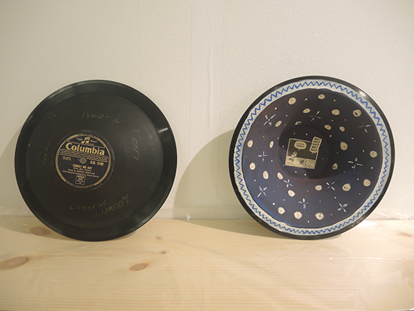 Shellac record sculptures by Andy Holden at Pitt Projects. <br>Photo: Sarah Cascone. 