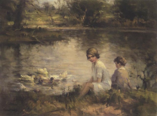 Frank McKelvey, <em>Children on the banks of the Lagan</em>, sold at Sotheby's London, May 16, 2003 for 84,000 GBP Premium ($135,768)