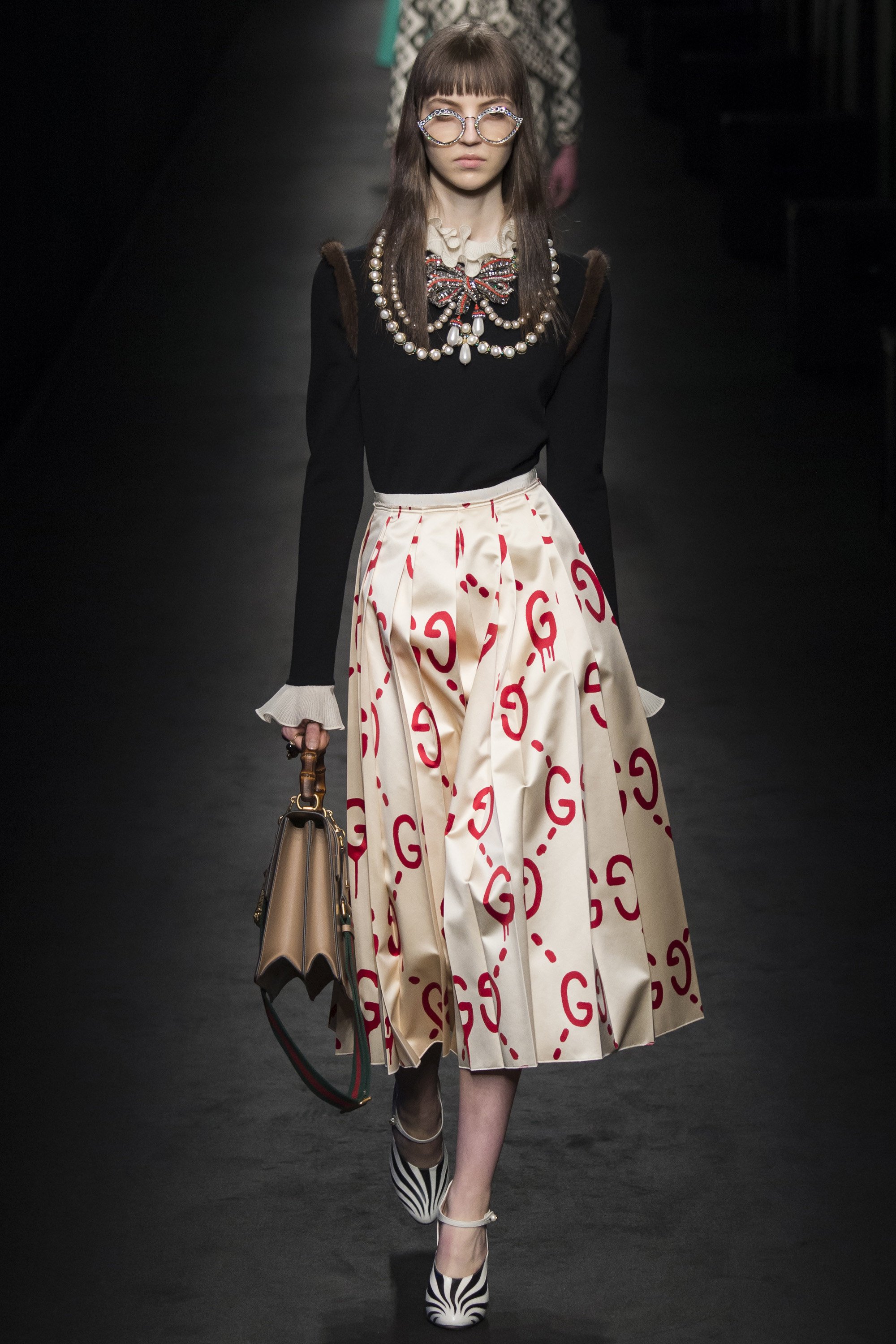 A look from Gucci's new collection created in collaboration by Trevor Andrew, also known as GucciGhost. <br>Photo: Getty/Pietro D'aprano. 