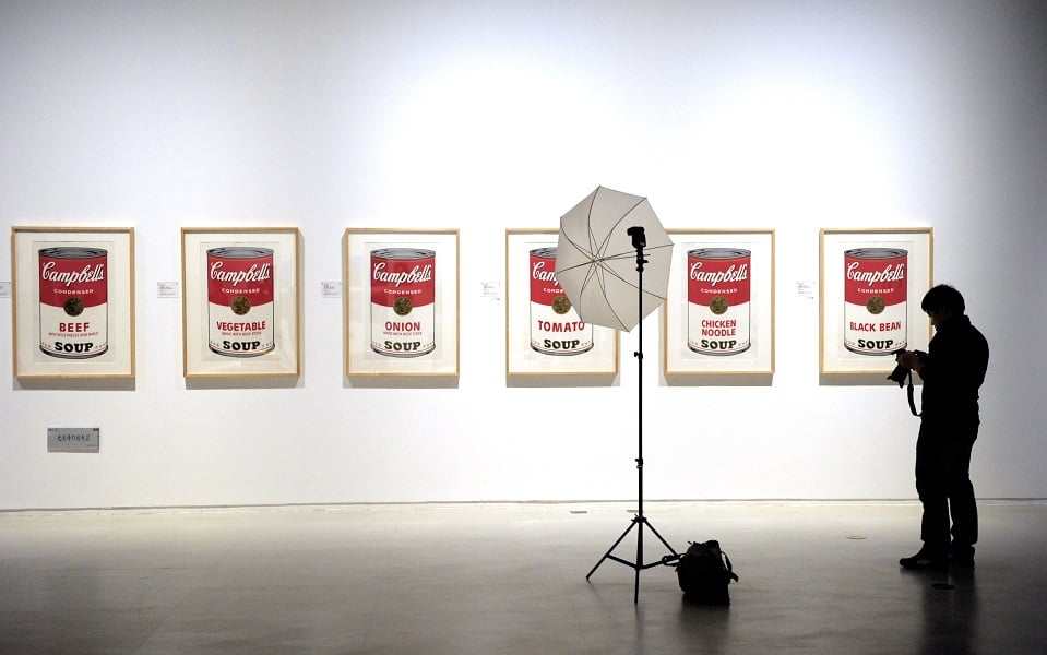 Andy Warhol soup cans. Photo: PETER PARKS/AFP/Getty Images) (Not in Barrymore's collection.)