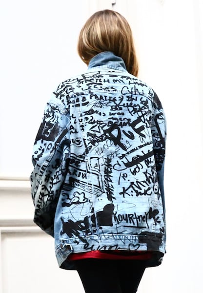 One of the jackets on sale at Kanye's store. Photo: Astrid Stawiarz/Getty Images.