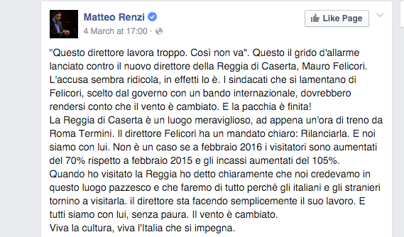 Matteo Renzi Facebook Post Original