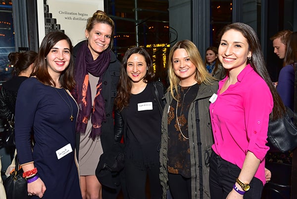 Sarah Cascone, Charlotte Bancroft, Liza Eliano, Taylor Maatman, and Jenny Isakowitz at the Young Women in the Arts cocktail hour. Photo: Sean Zanni, © Patrick McMullan.