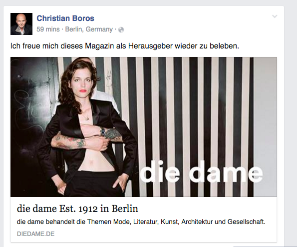 "I'm delighted to revive this magazine as publisher," Boros wrote on Facebook. Photo: Christian Boros via Facebook
