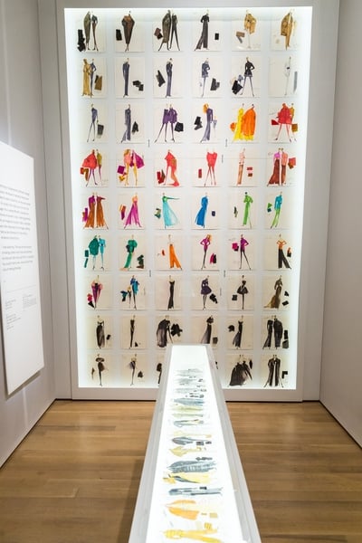 Installation view of sketches for the first Isaac Mizrahi New York collection show, fall 1988. On view in the exhibition "Isaac Mizrahi: An Unruly History." Photo: Will Ragozzino.