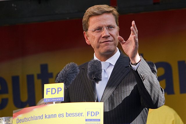 Guido Westerwelle at an election rally in Hamm, Germany in 2009. Photo: Dirk Vorderstraße, courtesy Wikimedia Commons.