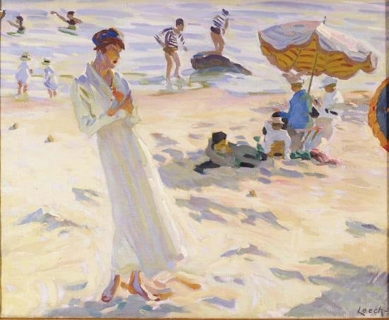 William John Leech, <em>Beach parasols, Concarneau</em> sold at Veres Arts Auctions, June 13, 2006 for 380,000 EUR Hammer ($477,867)