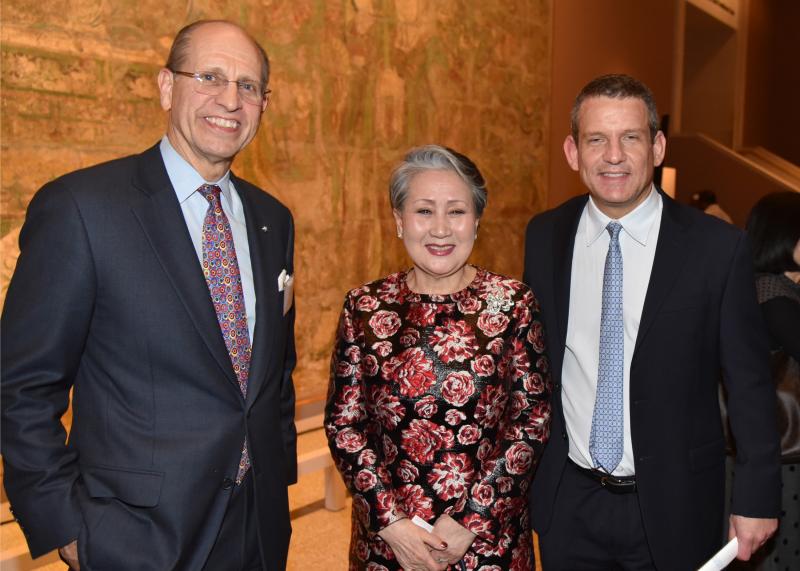 Mike Kearn, Young Yang Chung, and Thomas Coughlin at the Asia Week New York Reception at the Metropolitan Museum of Art. Photo: Annie Watt.