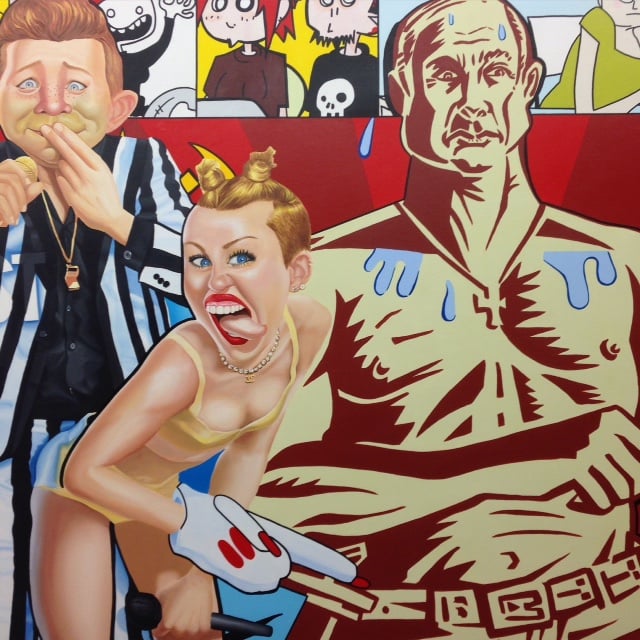 Erró, Miley and Putin (2014), at Galerie Perrotin. Photo: Sarah Cascone.