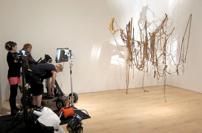 Shooting Hesse's Untitled (Rope Piece) (1970) at the Whitney Museum. Photo: Eva Hesse, Life + Work Documentary via Facebook