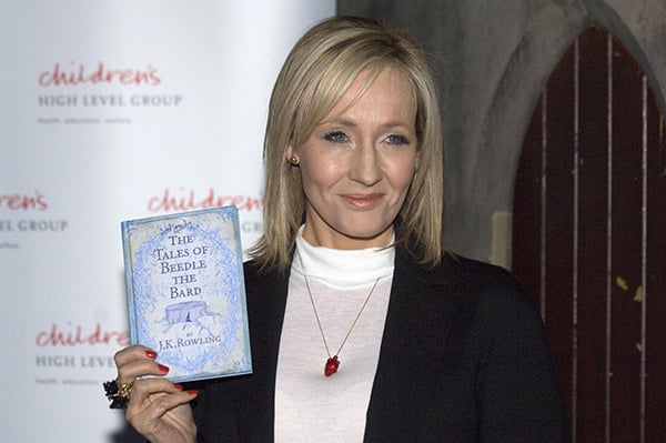 Harry Potter author J.K. Rowling with The Tales of Beedle the Bard in 2008.Photo: Andy Buchanan/AFP/Getty Images.