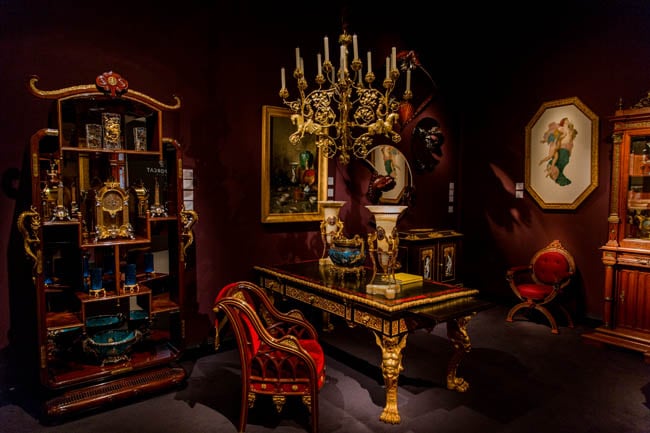 A display of 18th and 19th Century continental furniture and works of art at Didier Aaron at Masterpiece 2015. Photo: Masterpiece, London