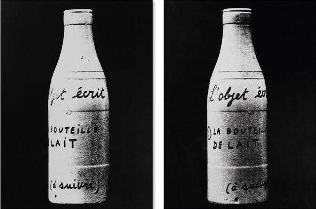 Marcel Broodthaers, L’Objet écrit (La bouteille de lait) (1967). Courtesy of Michael Werner Gallery.