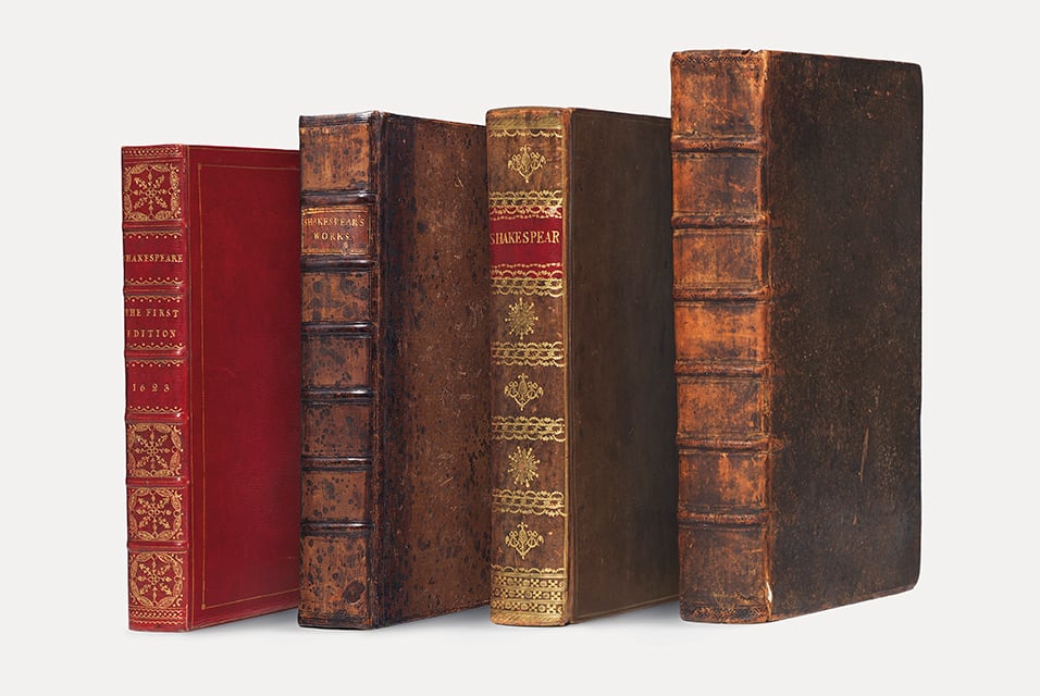 The copies of the first four Folios of William Shakespeare's collected works for sale at Christie's London. Photo: Christie's Images Ltd. 2016.