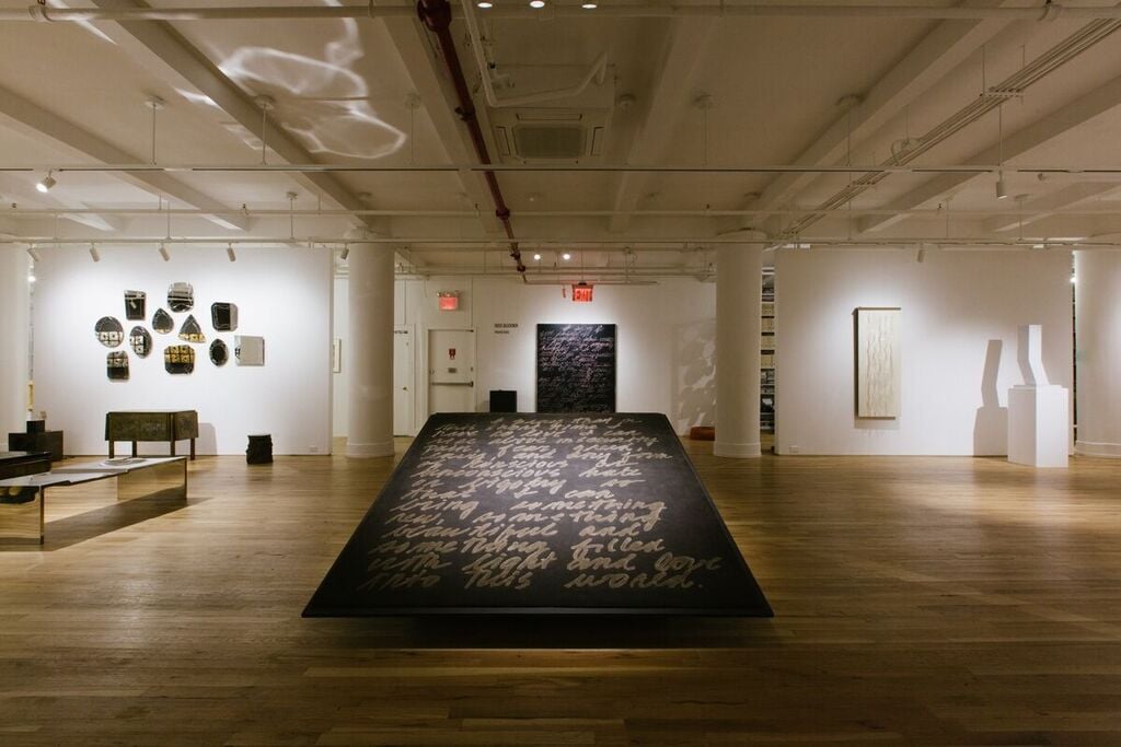 A rug from Ross Bleckner's recent "Prayer Rug" series on view in New York. <br>Image: Leila Heller Gallery.