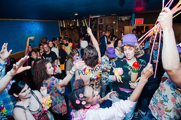 The crowd dances at the Art F City SPRNG BRK Fundraiser. <br>Photo: Liz Ligon.