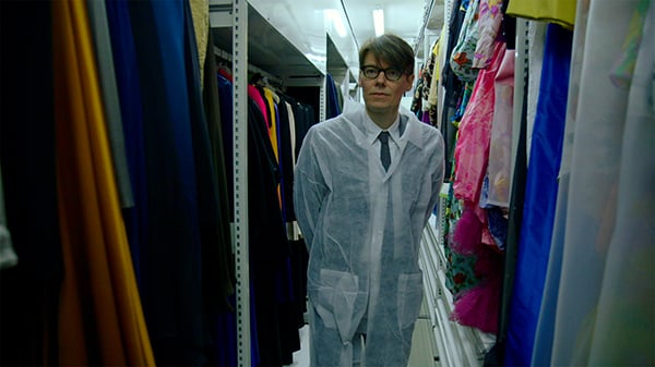Andrew Bolton in the Costume Institute's fashion closet in a scene from <em>The First Monday in May</em>, a Magnolia Pictures release. <br>Photo courtesy of Magnolia Pictures