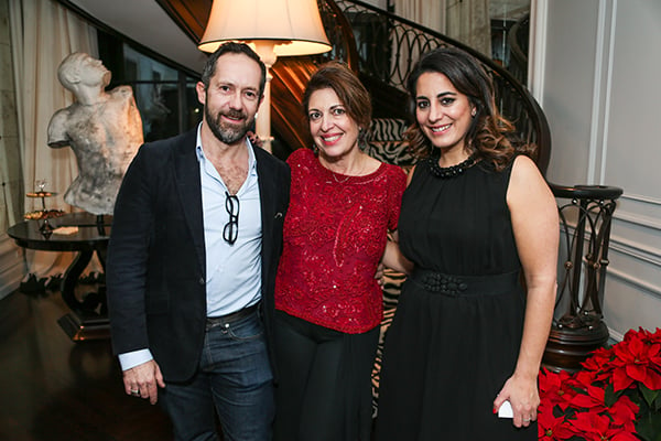 Jean Christophe Legreves, Maria van Vlodrop, and Stephanie Manasseh at the Accessible Art Fair launch in November 2015. <br>Photo: Victor Hugo, © Patrick McMullan.