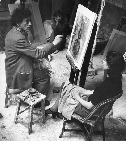 Alberto Giacometti painting Annette's portrait in the studio Photo: © Alberto Giacometti Estate /Licensed in the UK by ACS and DACS, 2016