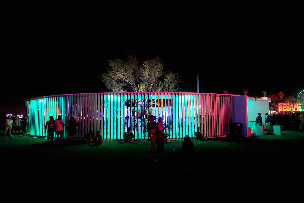 INDIO, CA - APRIL 17: A night view of the art installation Portals, by Philip K Smith III during day 3 of the 2016 Coachella Valley Music And Arts Festival Weekend 1 at the Empire Polo Club on April 17, 2016 in Indio, California. (Photo by Frazer Harrison/Getty Images for Coachella)